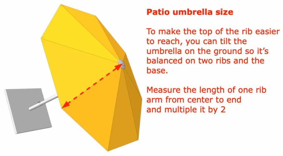 Tilt the patio umbrella to the ground to make measuring easier