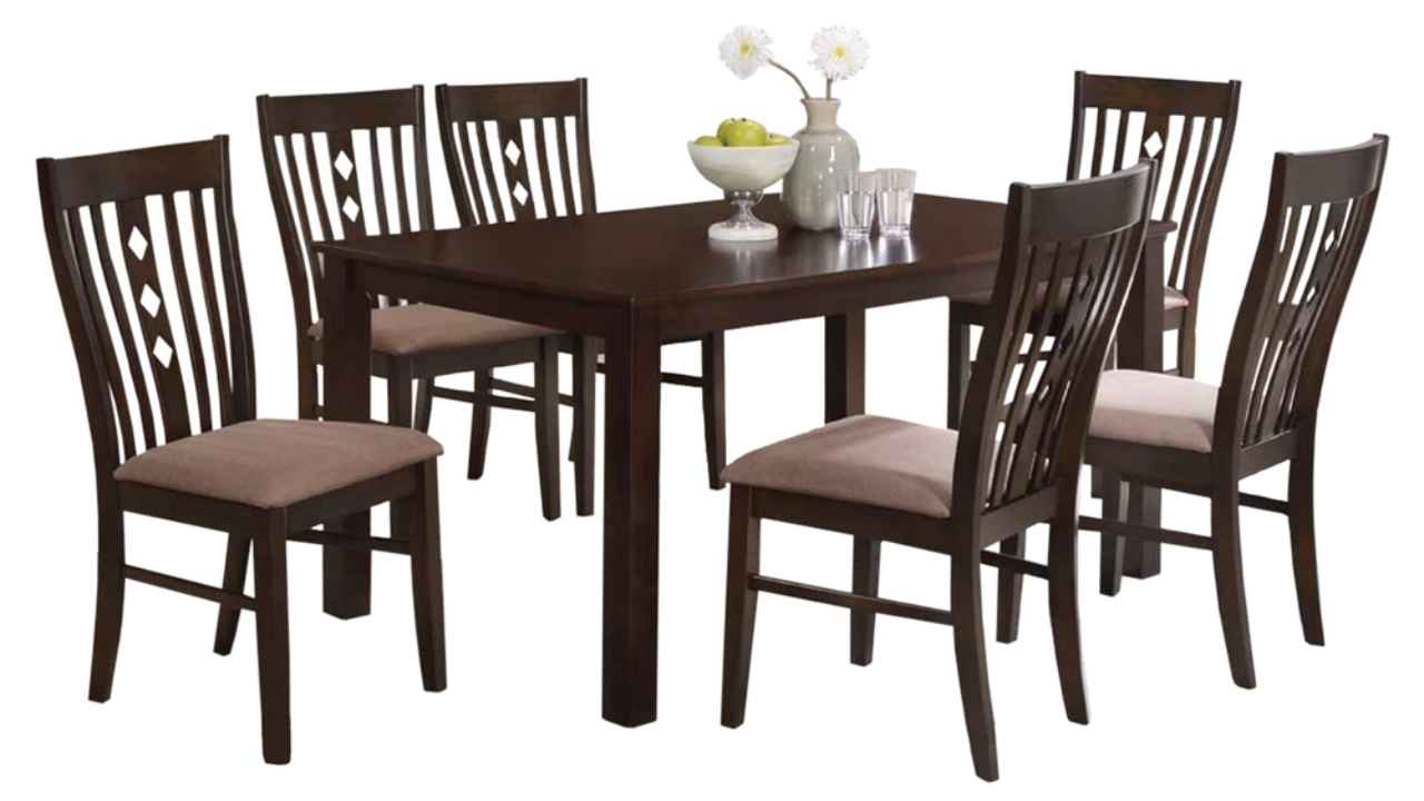 Wooden folding chairs arranged around a table set for indoor dining