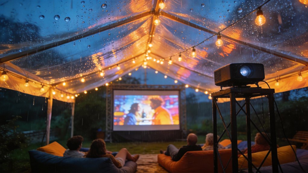 rain proof outdoor movie setup